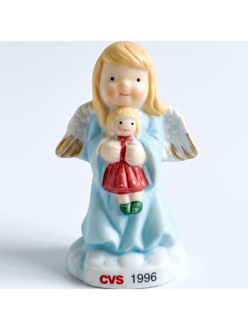 Vintage 1996 CVS Angel Holding Doll Christmas Ornament Porcelain 4" Holiday